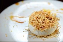 Yuba Ice Cream Cylinder with pine nuts and maple caramel
