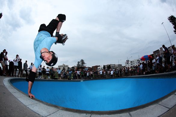 Tony Hawk at Bondi Skate Park. Photo credit Dean Tirkot