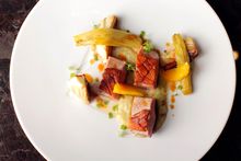 Grilled US Duck Breast with pan seared duck liver