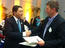Secretary General Rifai of the UNWTO and President of the ATTA, Mr. Shannon Stowell sign agreement during ITB Berlin.