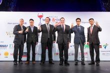 Officiating guests kick off the festivities of the Macau Wine and Dine Festival 2014 by unleashing a life-size jack-in-the-box T