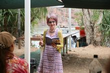 Playwright Mary Ann Butler reading at the Kimberley Writers Festival Ord River Brunch