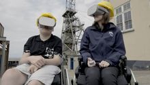 Fin Allen and Star Clap trying out Geevor Tin Mine’s 360 degree accessible VR tour – photo courtesy of Soundview Media