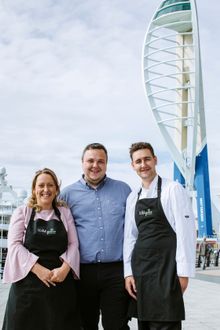 Jessica, Russell and James from Wild Gastro in front of Emirates Spinnaker Tower