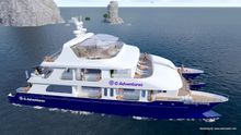 Design rendering of G Adventures' new Reina Silvia Voyager catamaran for Galápagos cruising