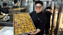 Audrey Stow with the world famous Portuguese style egg tarts in Macao
