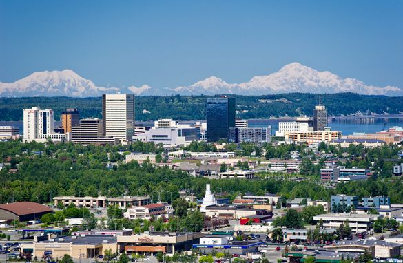 On a clear day, 6 mountain ranges are visible from Anchorage, including the Alaska range, pictured above. Mount McKinley is to t