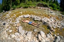 Relaxing at a hot springs along the Middle Fork of the Boise River.