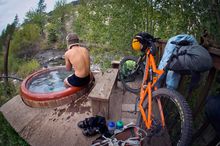 Enjoying an early morning soak at Bowery Hot Springs.