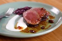 Sweet and sour venison with braised red cabbage