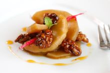 Spiced apples with toffee walnuts