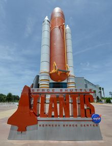 The entrance to the new 0 million Space Shuttle AtlantisSM attraction at Kennedy Space Center Visitor Complex is marked by a 