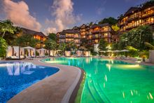 Poolside reflections, Marigot Bay Resort and Marina, Saint Lucia