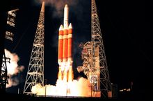 Thundering Inferno - The Delta IV-Heavy, one of the most powerful rockets used today, launches a military payload into orbit.