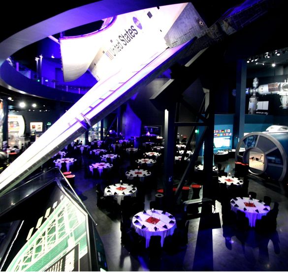 No where else on Earth can you dine underneath a real space shuttle.