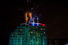 Hilton Fort Lauderdale Wind Turbines light up and start to spin