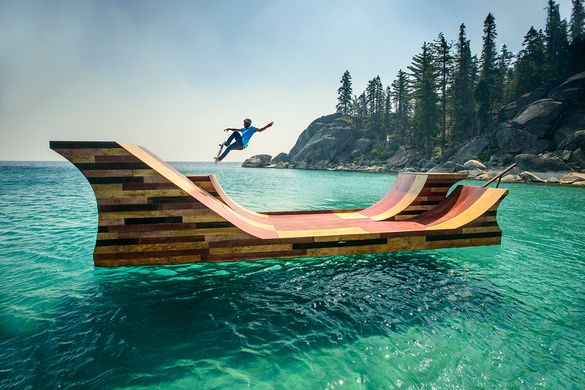 Bob Burnquist Floating Skate Ramp on Lake Tahoe