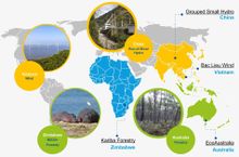 Map of positive impact projects from land offsets with World Expeditions