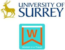 University of Surrey logo, Women in e-Travel logo