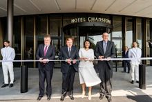 : l-r Vicinity Centres CEO and Managing Director Grant Kelley; Mr John Gandel AC; Victorian Minister for Suburban Development, The Hon. Marlene Kairouz MP; Chairman & CEO, Accor Asia Pacific, Michael Issenberg.