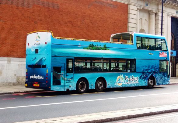 Maldives advertising on an Original Tour bus in London.