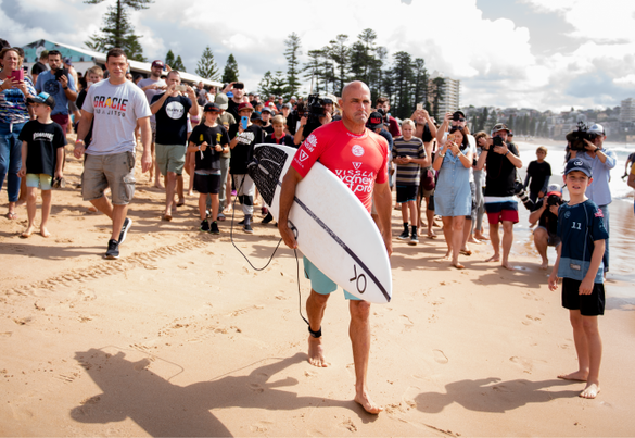 Surfer Kelly Slater competes at Manly in March 2019