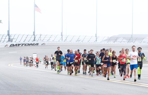 The Daytona Beach Half Marathon on the famed tri-oval track of Daytona International Speedway, goes the beach and back, and is one of six top running races in Daytona Beach during the winter season.