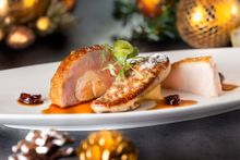 La Table French Brasserie - Slow-Cooked US Turkey with Seared Foie Gras, Polenta and Cranberry-Port Sauce