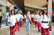 Mrs. Marina Kazakova, the 1.5 millionth tourist to the Maldives in 2019, was escorted with traditional bodu beru performers to the airport’s VIP lounge area.