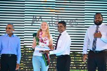 (from left to right) Mrs. Marina Kazakova with Mr. Thoyyib Mohamed, Managing Director of MMPRC; and the honourable Ali Waheed, Minister of Tourism.