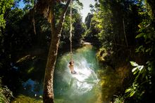 Swing into Summer in the Cairns and Great Barrier Reef region when swimming holes like this one on the Musgravea Track are replenished. 