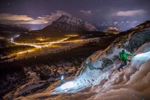 Ice Climbing above the Town of Banff