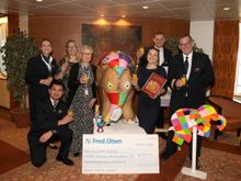 Fred. Olsen staff, officers and crew celebrate Travel Trunk setting sail on his first adventure