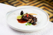 The Parisian Macao – Lotus Palace Braised sea cucumber and shrimp paste stuffed in morel mushrooms topped with black truffle