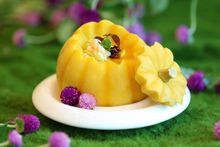 Creamy Pumpkin Soup with Black Garlic, Smoked Alaskan Crab and Crispy Scallops, Carousel, Royal Plaza on Scotts