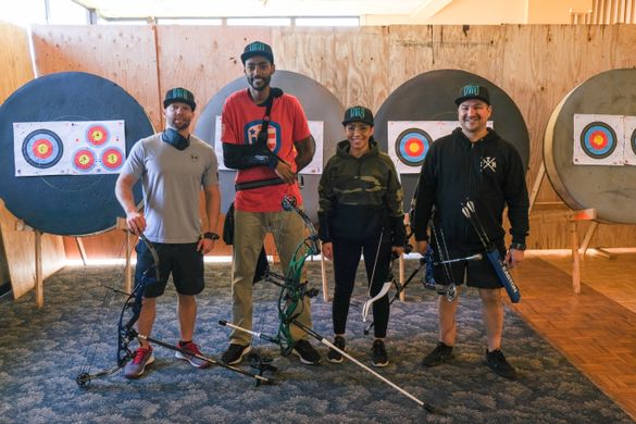 Navy Wounded Warriors athletes practicing for archery competition