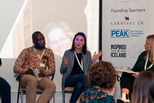 International Perspectives on Gender and the Cultural Equation panel discussion with (left to right): Dr. Albert Kimbu, University of Surrey; Zina Bencheikh, PEAK DMC; and Jennifer Morris, TTG Media.