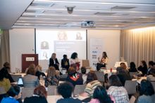 Leading the Industry panel discussion with (left to right): Ólöf Ýrr Atladóttir, Red Sea Development Company; Darshika Jones, Intrepid Travel; Abi Izanami, DiamondAir; and Veronica Velazquez, Expedia Group.