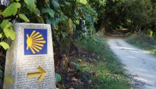 Camino marker on the way of St James, Galicia