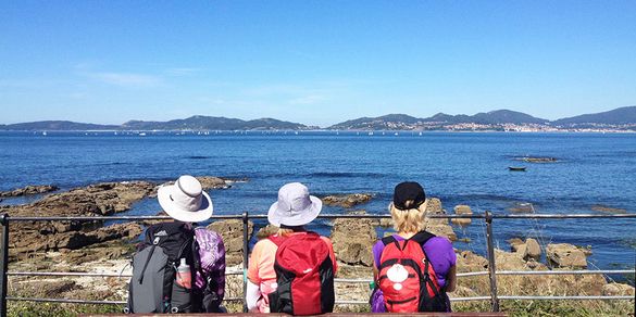 Pilgrims on Camino coastal route