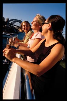 Mum enjoying Mother's Day on a Captain Cook Cruise on Sydney Harbour