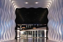 Entrance to the hotel lobby announces design-minded approach through unique interiors
