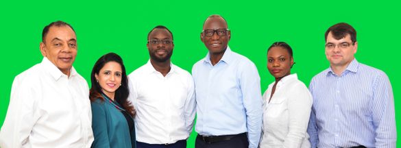 L-R, Nathan Smith – Director, Maintenance & Engineering, Jasmine Dhillon – Director, Cabin Services, Captain Folu Oladipo - Chief Pilot, Captain Sunday Arome – Director, Training & Standards, Princesse Likayi – Director, People and Culture and Neil Mills 