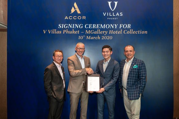 From left: Mr. Victor Pang - Accor, Vice President Development - Thailand, Vietnam, Cambodia, Laos & Myanmar, Mr. Patrick Basset – Accor, Chief Operating Officer - Upper Southeast & Northeast Asia and the Maldives, Mr. Vichaya Poolvaraluk – Owner of V Vil