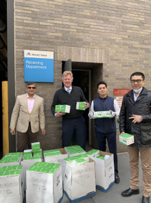 The Hotel Association of New York City Foundation donated 5,000 N95 masks to Mount Sinai Hospital in Manhattan. Pictured are Hotel Association of New York City President and CEO Vijay Dandapani, HANYC Foundation Chairman and Managing Director of Baccarat 