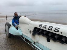 Sean learning the history of the Babs in Pendine Sands, Carmarthenshire