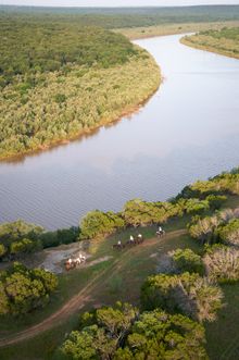 Wildcatter Guest Ranch, Texas, aerial view of Brazos River