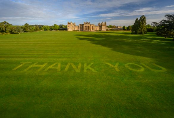 Gardeners at Blenheim Palace have mown a thank you to frontline workers into their lawn PIC Pete Seaward