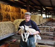 Blenheim Head Shepherd Charles Gerring with twin lambs