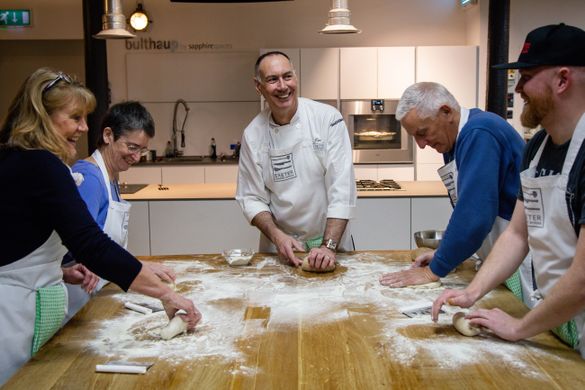 Jim Fisher with Exeter Cookery School students